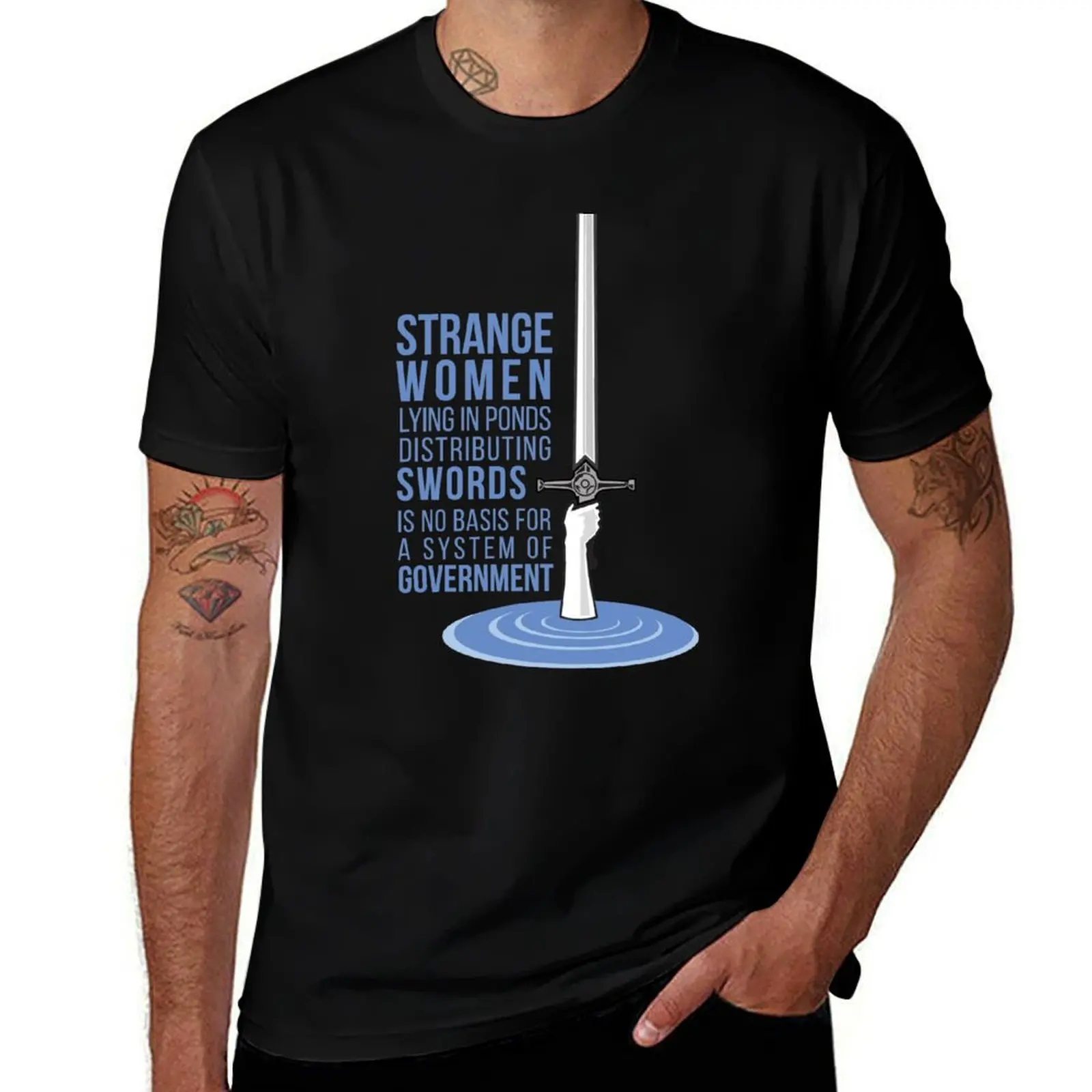 Strange Women Lying in Ponds Distributing Swords - Monty Python T-Shirt Novelty Graphic Tee Shirt T-Shirt