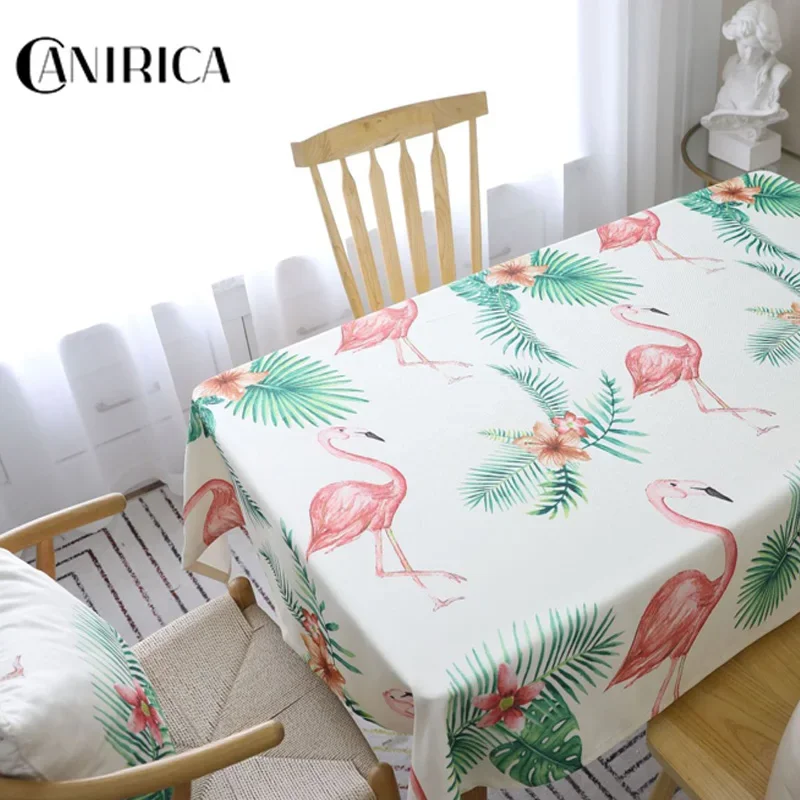 CANIRICA Table Cloth Rectangular Flamingo Tablecloth Kitchen Table Cover Kitchen Decoration Picnic Mat Nappe De Table Nordic