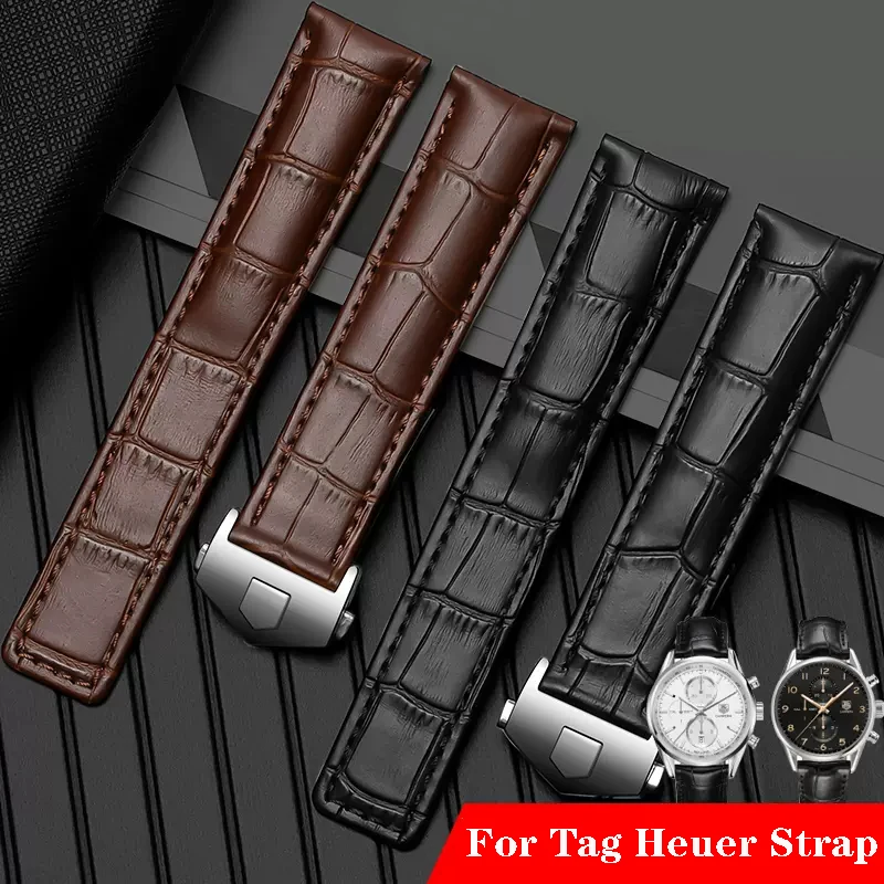 Genuine Leather Watch Band for Tag Heuer Watch Carrera Monaco Watch Belt Black Brown Bracelet Wristwatch Watch Straps 19/20/22mm