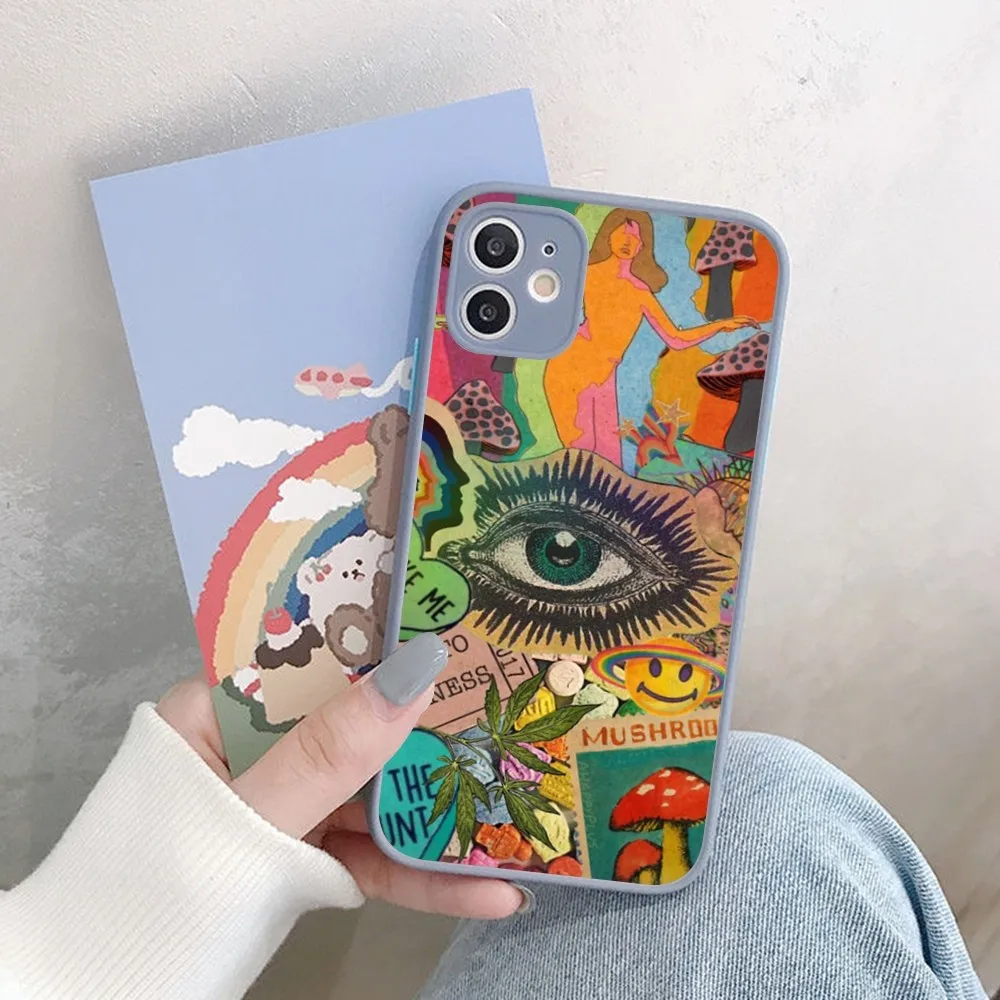 جراب هاتف ملون مخدر Trippy فني ، جراب غير لامع ضد الصدمات لهاتف iPhone 14 ، X ، XR ، XS ، 7 ، 8 Plus ، 11 ، 12 ، 13 Pro Max ، 13Mini