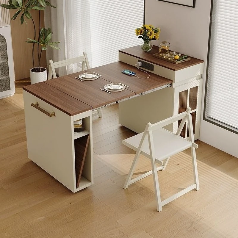 

Simple solid wood telescopic folding dining table storage cabinet