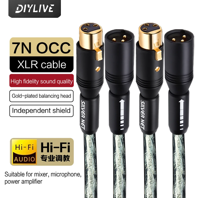 DIYLIVE HIFI xlr Audio Cable Stereo 7N OCC Gold Plated xlr plug Male to female microphone mixer Carbon fiber plug