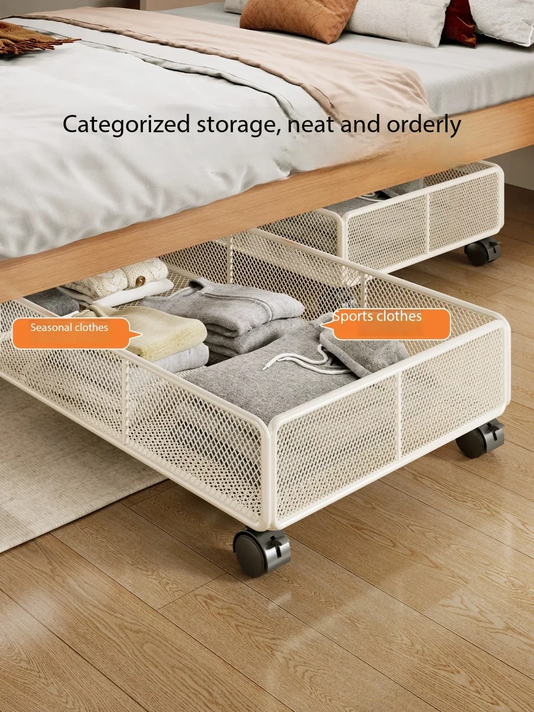 Under‑Bed Storage Box Flat With Wheels Household Organizer Bin for Books Sundries Bedroom Dormitory Under Bed Use