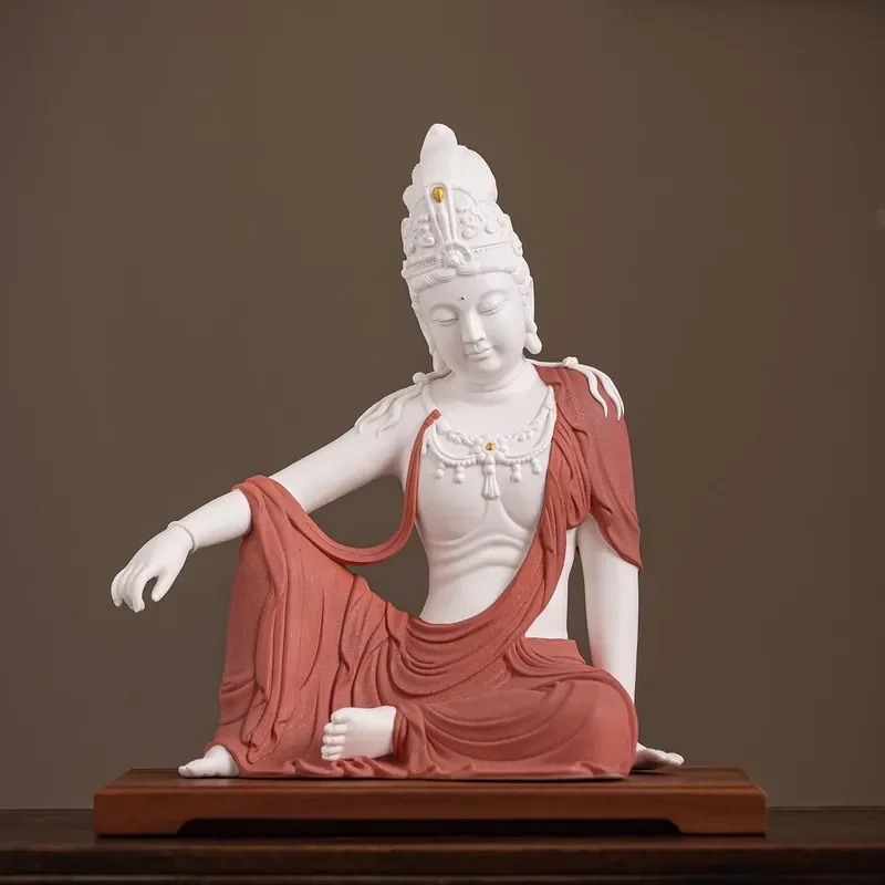 Dehua White Porcelain Guanyin Statue Modern Chinese Style Water Moon Goddess Figurine Semi Handmade Home Entrance Living Room