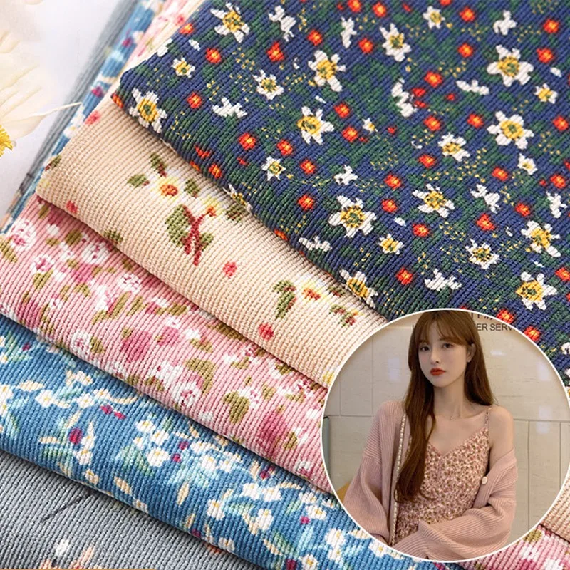 150x100cm Small Flower Printed Corduroy Fabric Making Dresses Casual Wear Pants Workwear Handmade DIY Clothing Fabrics TJ22420