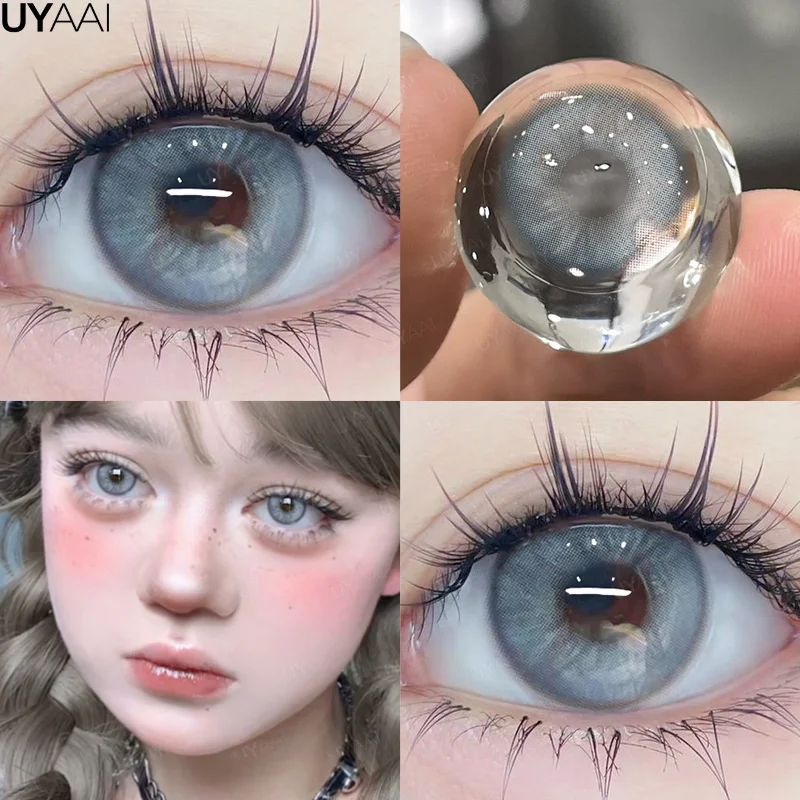 UYAAI 1 Pair Color Contact Lenses Blue Eye Color Lenses Green Colored Lens Disposable Korean Fashion Lenses with Diopters