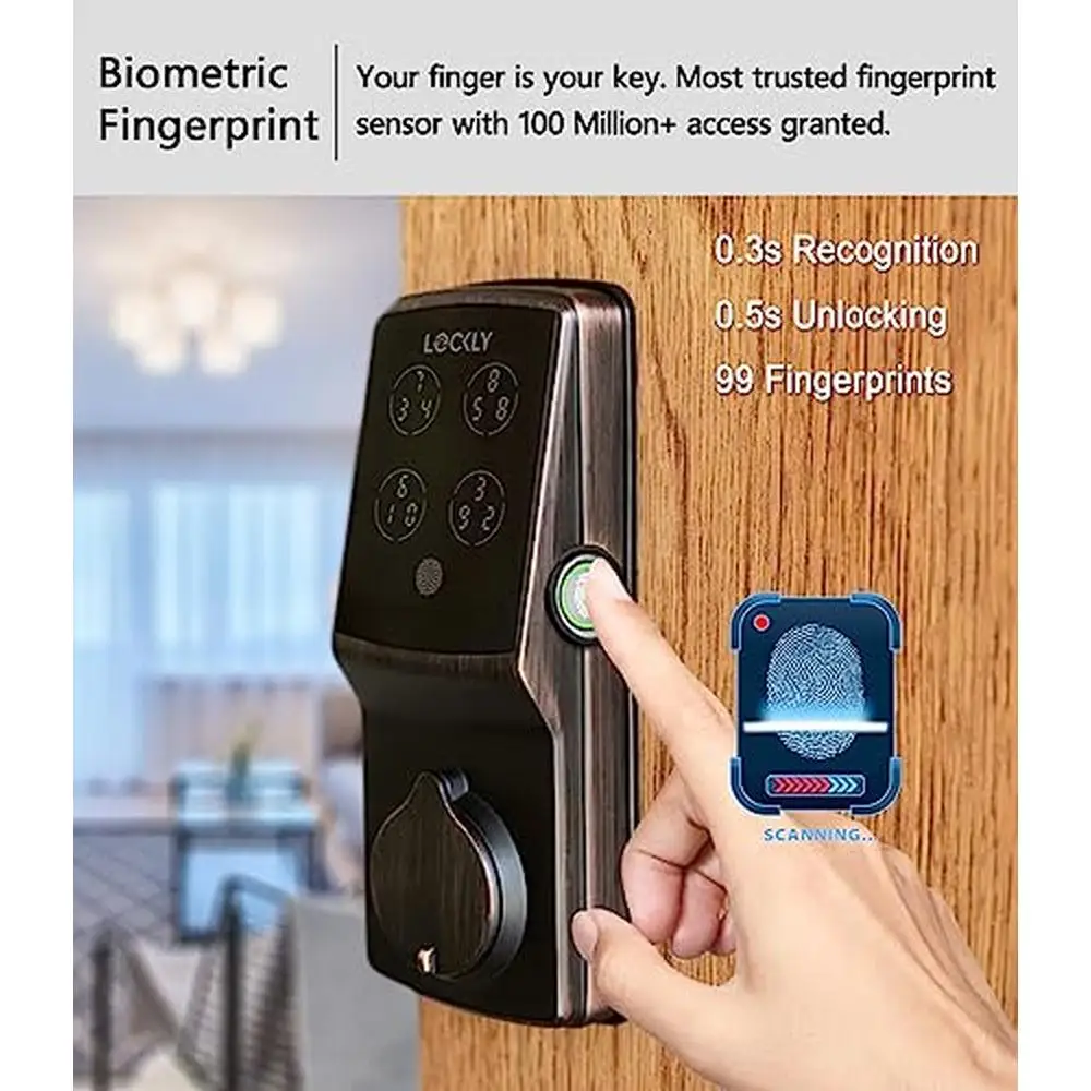 Keyless Entry Smart Door Lock PIN Genie Biometric Fingerprint Sensor Bluetooth App Control Real-Time Alerts Easy Installation