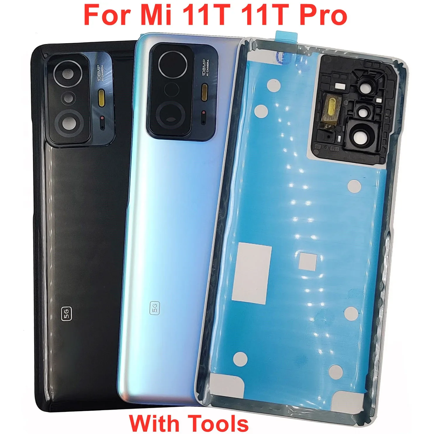 For Xiaomi Mi 11T 11T Pro 5G A+++ Glass Back Door Lid Battery Cover Rear Housing Panel Case With Camera Lens Adhesive Glue