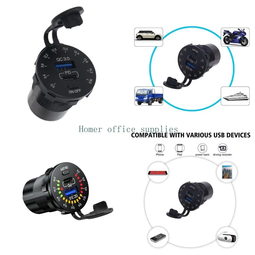

K43b автомобиль Quick Adapter Quick USB -чашка Voltmeter On/OFF QC3.0