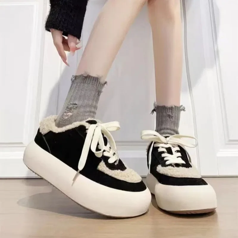 Fashion Cotton Sneakers Shoes Warm Suede Platform Sneakers Casual 2023 Winter Plus Fleece Snow Botas Mujer Mixed Color Tennis