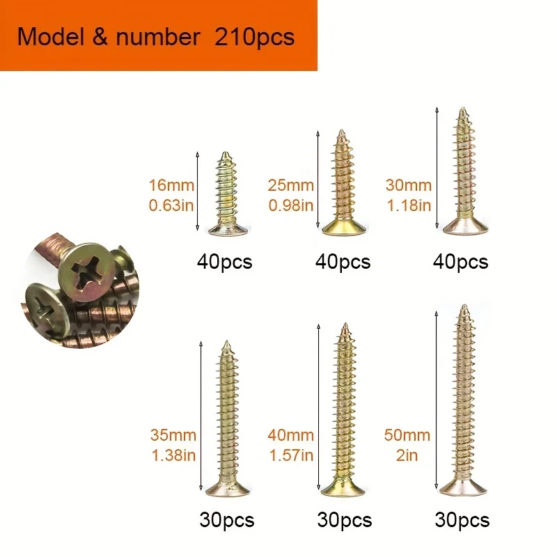 M4 Flat Head Self-Tapping Screw Combination Kit, Cross Screw Self-Tapping Wood Screw, Metal Self-Tapping Screw Furniture Screw,