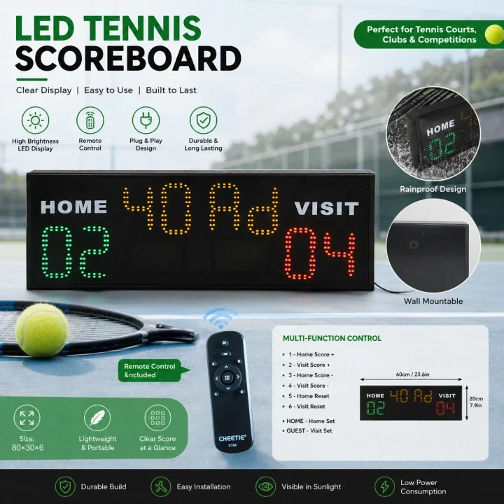 Wireless Tennis Scoreboard Digital Match Tracker Waterproof Portable Score Keeper for Tennis Club Training