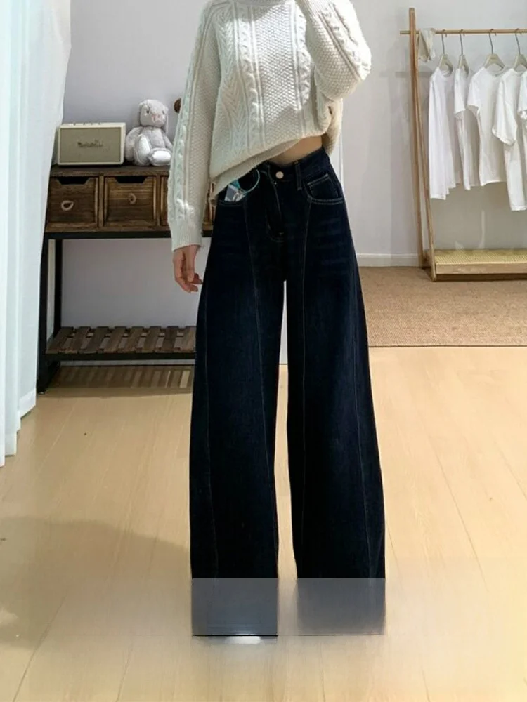 

Свободные широкие джинсы, женские осенне-зимние новые джинсы с вышивкой в американском стиле, глубокие цветные повседневные джинсы с высокой талией