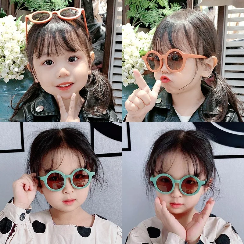 UV400 Kids Sunglasses Plastic Retro Round Frame Children Girl Boy Sunglasses Solid Color Outdoor Beach UV Protection Eyewear