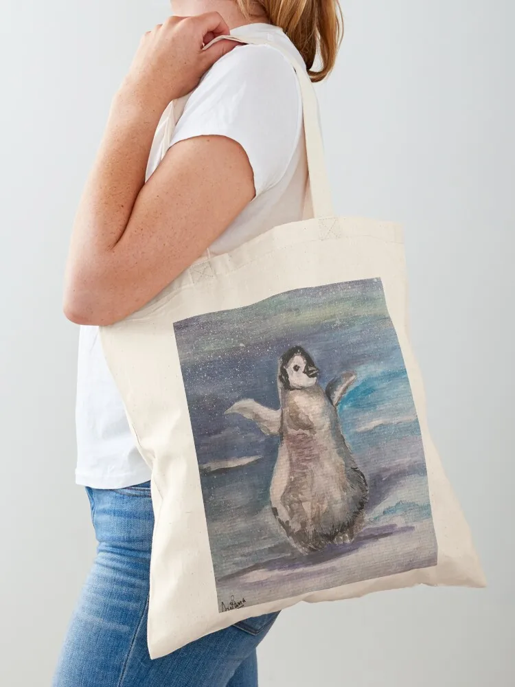 Penguin in the snow Tote Bag canvas tote bags tote bag university university shopper bag