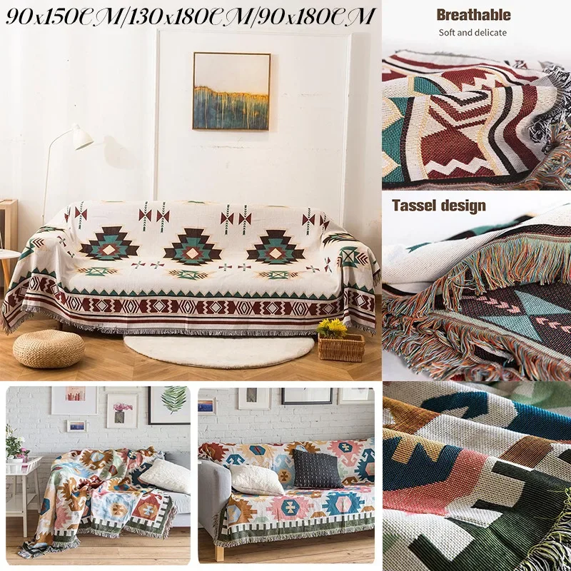 Boho Bed Blanket Geometry Aztec Baja Blankets Ethnic Sofa Cover Slipcover Decor Throw Wall Hanging Tapestry Rug Cobertor