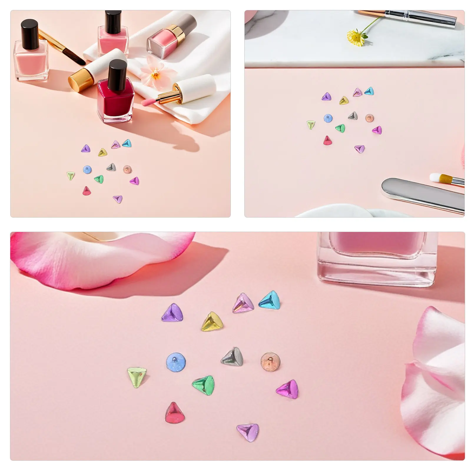 4 Boxes Metal Cone Spike Nail Charms Gold Silver Multi-Color Punk Studs Organized 12-Grid Box Nail Decoration Studs for Nails