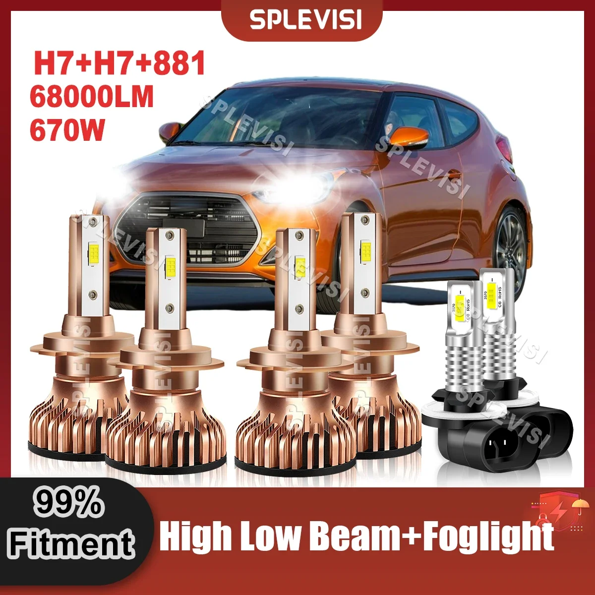 

Preium CSP Chips Car LED Headlight H7 High H7 Low 881 Foglamp Combo Kit For Hyundai Veloster 2012 2013 2014 2015 2016 2017