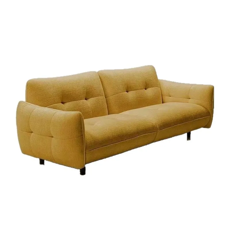 Sofá retrô amarelo claro estilo creme francês tecido sala de estar