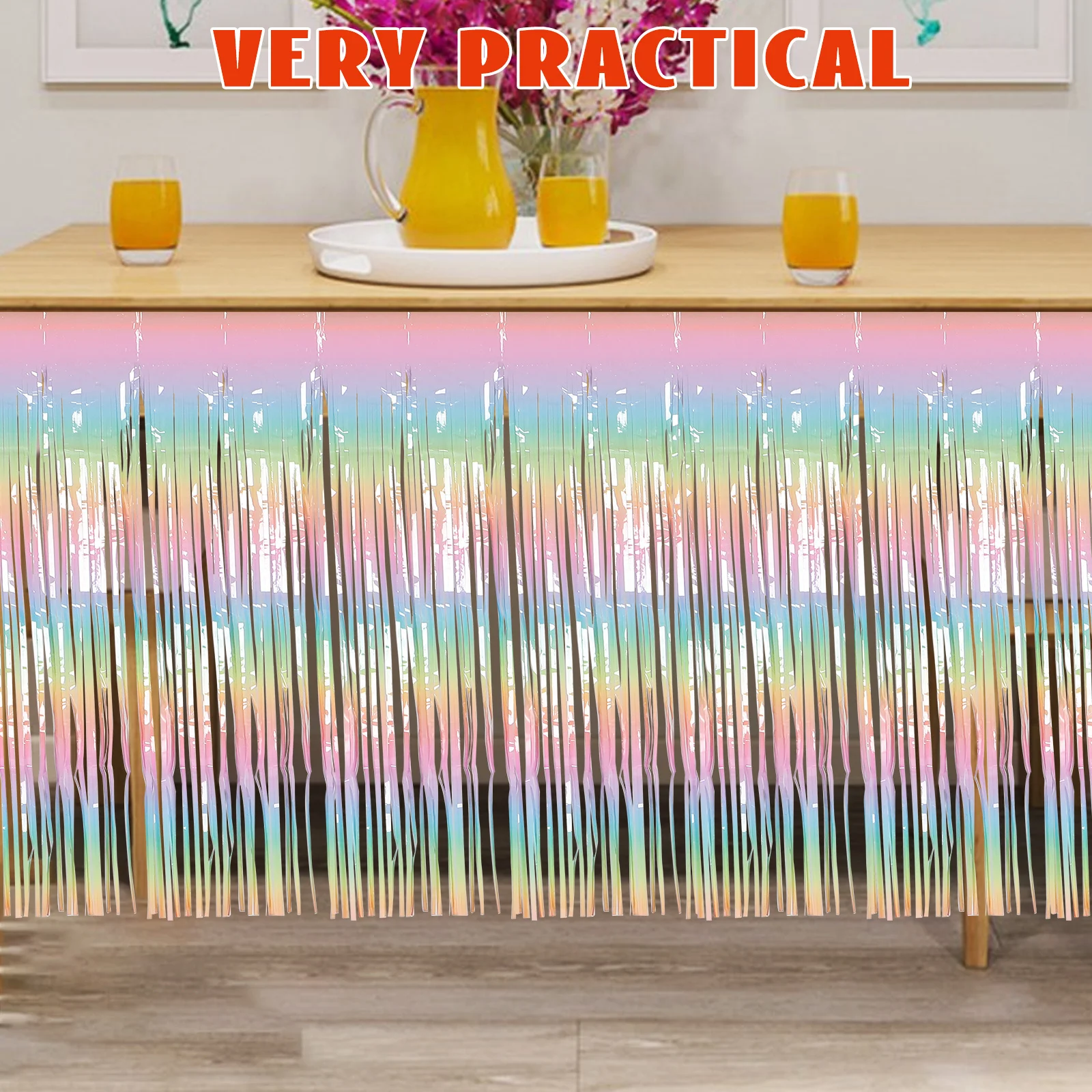 معكرون التدرج قزحي الألوان تنورة الطاولة لينة مريحة كبيرة الحجم تنورة طاولة الحفلات الزفاف دش عيد ميلاد ماردي غرا #2