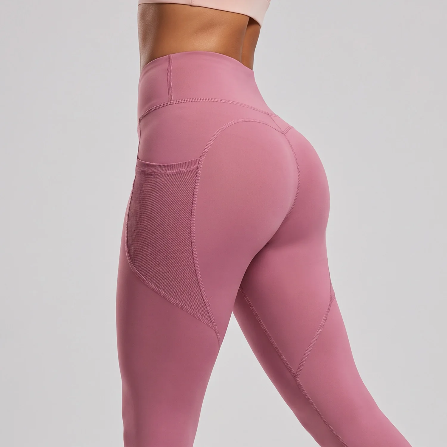 Women High Waist Yoga Leggings With Mesh Pocket Tummy Control Butt Lifting Stretch Tights for Gym Workout Running