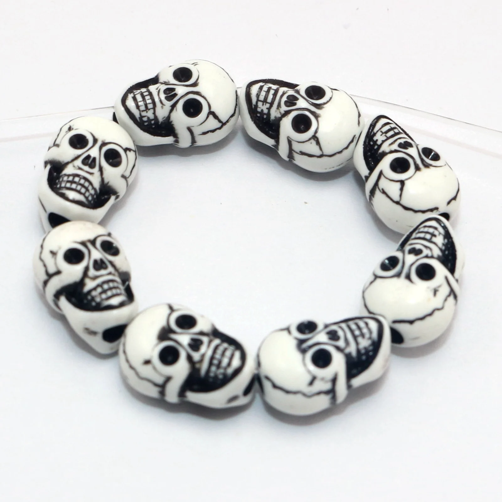 100 White with Black Color Acrylic Halloween Gothic Skull Beads 13mm Double side