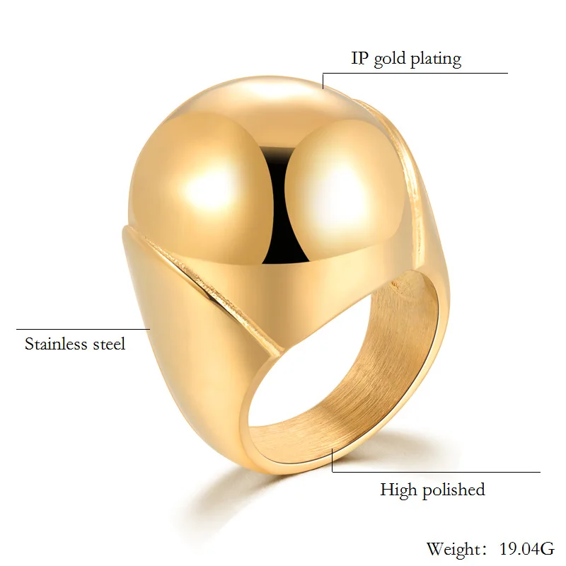 2019 New Fashion Gold Color Large Rings for Women Party Jewelry Big Ball Cocktail 316L Titanium Stainless Steel Anillos Mujer