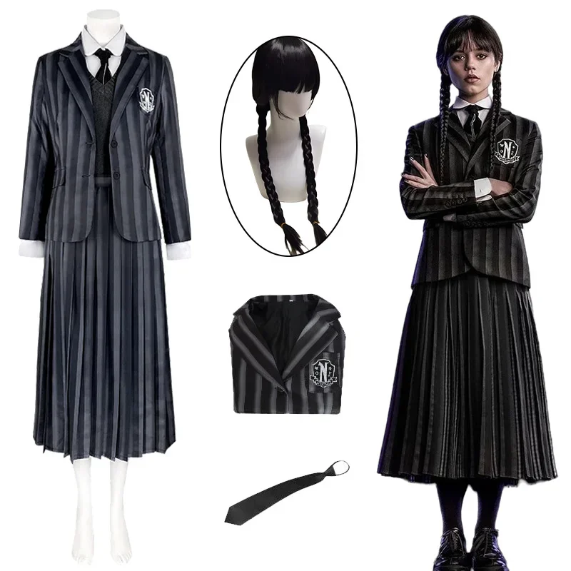 Wednesday Addams Cosplay Wednesday Cosplay Costume School Uniform Suit Coat Skirt Halloween Party Adult Children Costumes