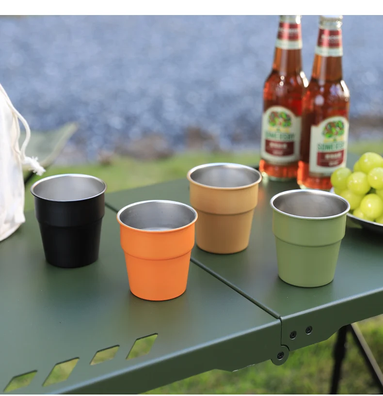 Outdoor 304 Stainless Steel Water Cup Portable Mug Picnic Coffee Mug Camping Equipment 300ML Stacking Cup Custom LOGO