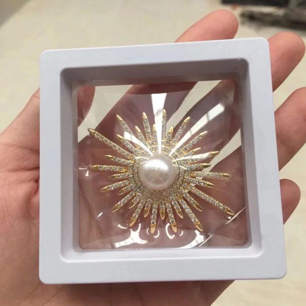 

2Pcs Jewelry Showcase Box Transparent Elastic Film Suspension Packaging for Brooches Jewelry Gems Coins Collectables