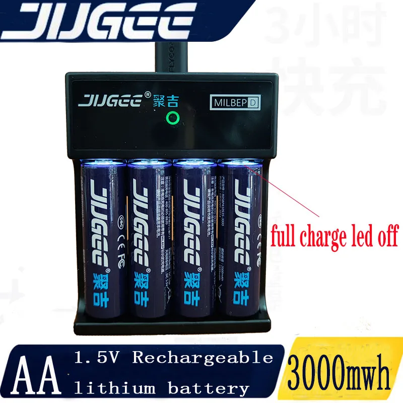 Jugee 4 قطعة 1.5 فولت 3000mWh AA قابلة للشحن ليثيوم بوليمر ليثيوم أيون بطارية ليثيوم بوليمر للبطارية ميكروفون ktv