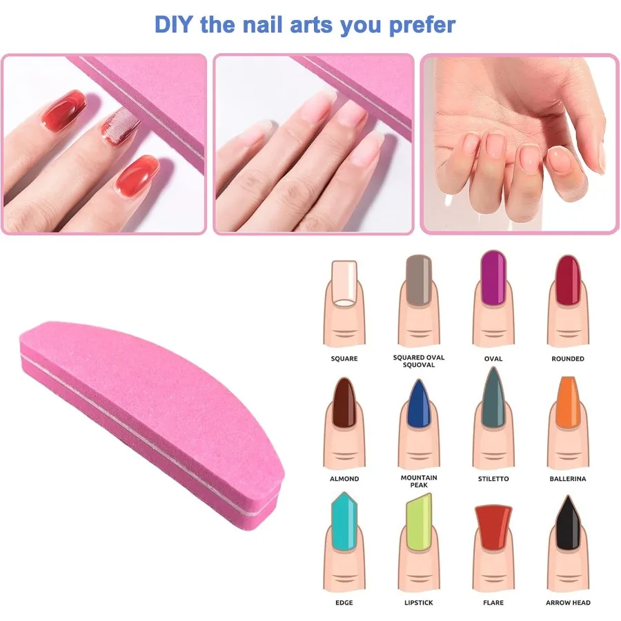 20 peças amortecedores de unhas dupla face com grão 100 180 para cuidados com as unhas portáteis laváveis em forma de arco lixar e polimento blocos ideais