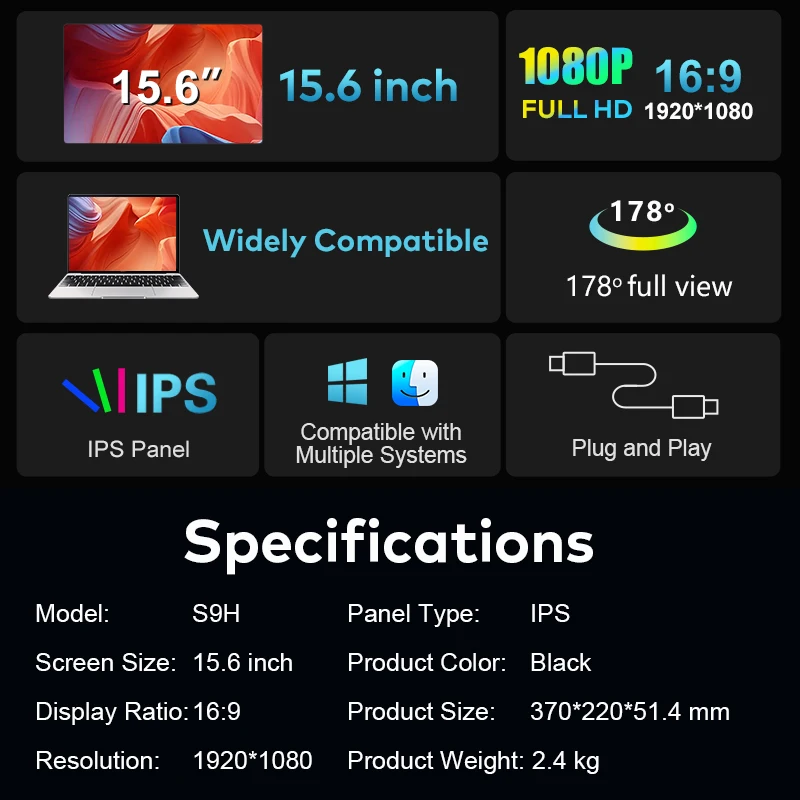 15.6 Inch Folded Detachable Dual Screen IPS Type C Por Plug and Play Desktop LCD for Win Business Use