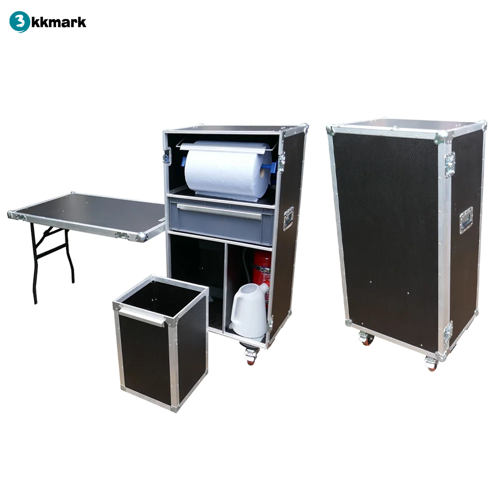 

Portable Mobility Perfect Transport Storage Workstation Solution Flight Case With Waste Bin And Fire Extinguisher Holder