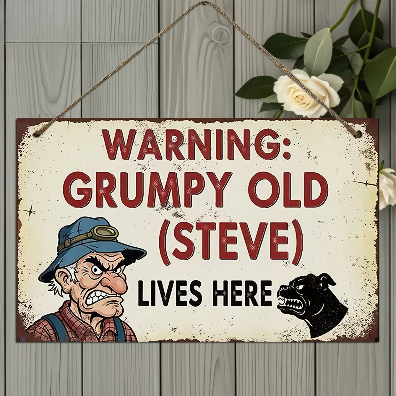 2D Flat Vintage Wooden Angry Old Steve Warning Sign, Retro Home Decor, Suitable for Porch Or Garage, Ideal Holiday Present
