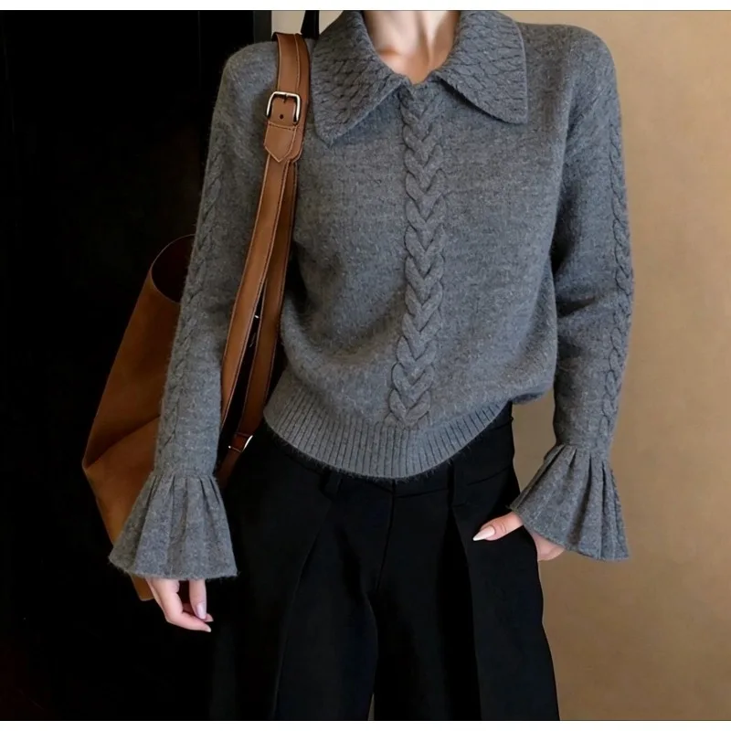 

Long Sleeve Square Neck Temperament Knitted Sweater 2026 Spring Fashion Sweater