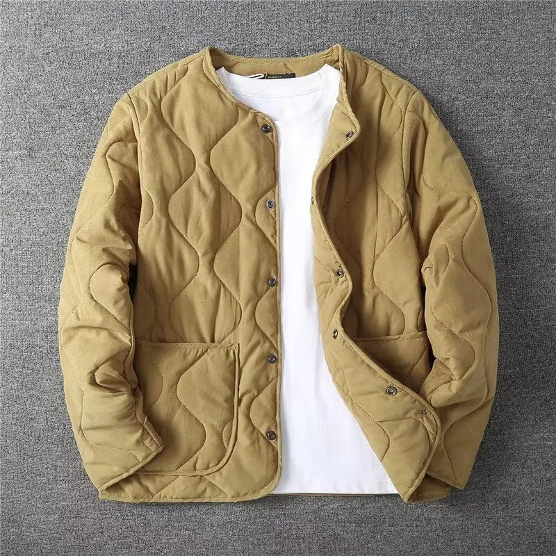 Men's Retro Autumn and Winter Versatile New Jacket Without Collar, Thick Men's Top, Loose Casual Cotton Jacket, Warm Men's Jacke