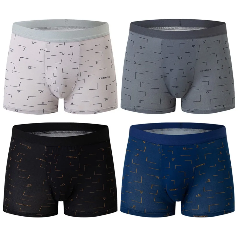 

4Pcs Stripe Letter Men's Flat Panties Mid Waist Seamless Simple Boxers Shorts Large Size Underpants Underwear for Men Male/Boys