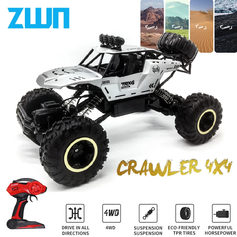 מכונית RC 4WD ZWN 1:12 / 1:16 עם תאורת LED, שלט רחוק לרדיו 2.4G, משאיות שליטה בשטח לילדים