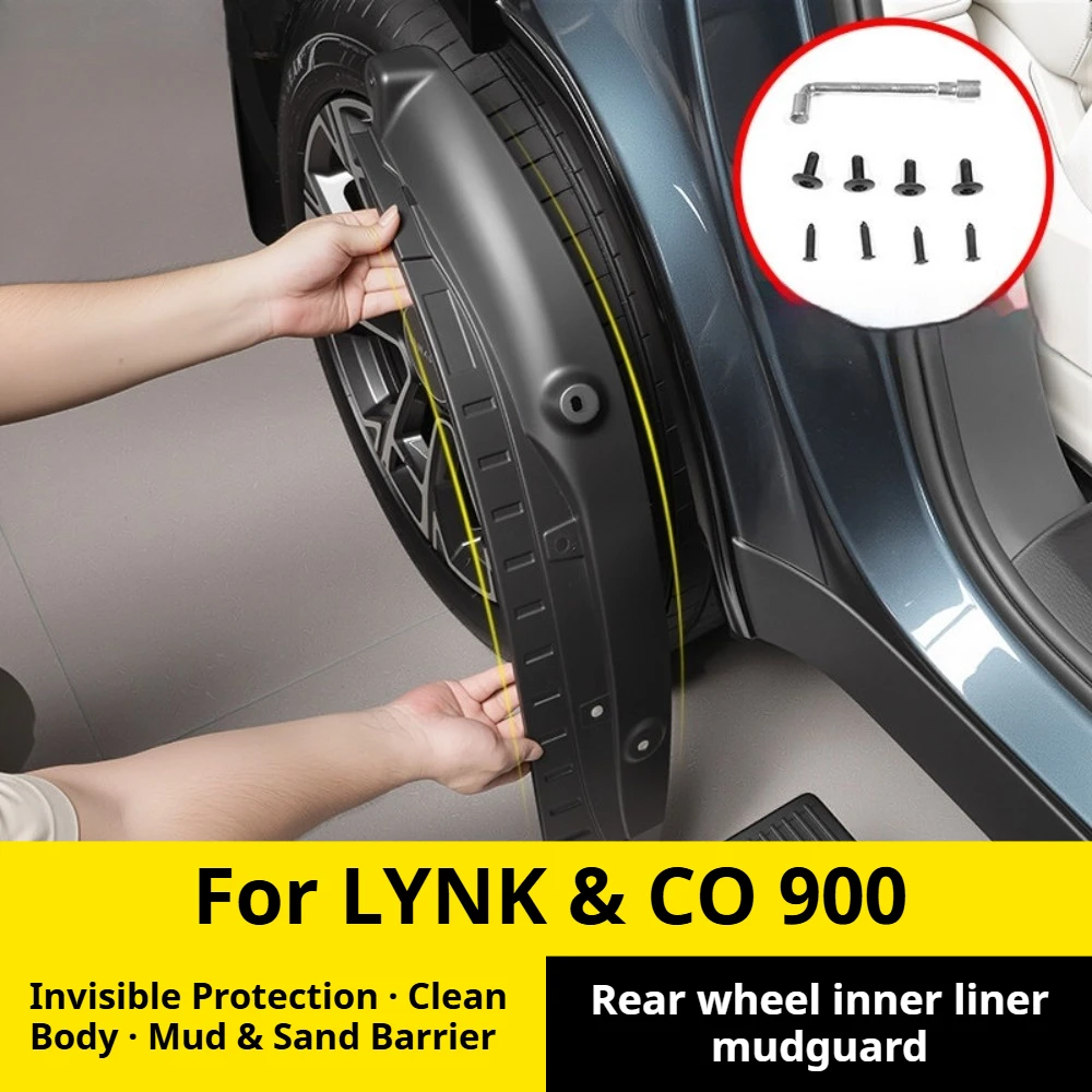 For LYNK & CO 900 Rear Door Mud Flaps No‑drill Fender Liner Front Rear Wheel Mudguard Modification Accessories