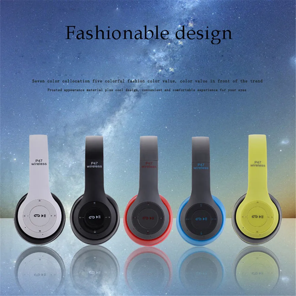 9D HIFI Stereo P47 Headset, Bluetooth, Dobrar, Telefone móvel, Computador, Sem fio, Suporte Cartão SD