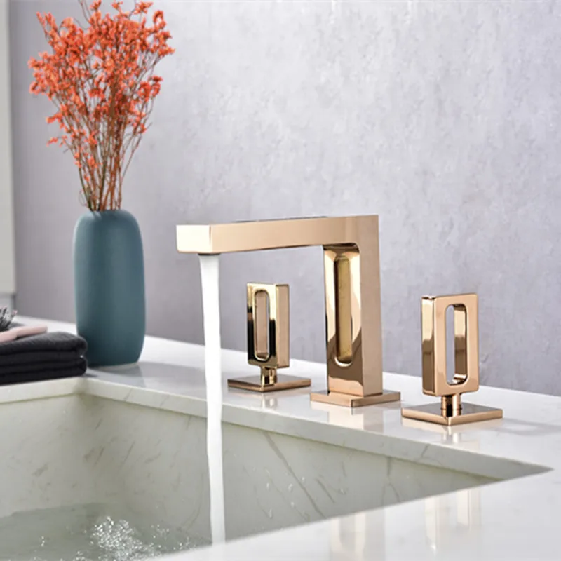 

New Basin Faucet Bathroom Widespread hot and cold cretive Brass water Mixer Tap Rose Gold Black Basin Water Sink Mixer crane