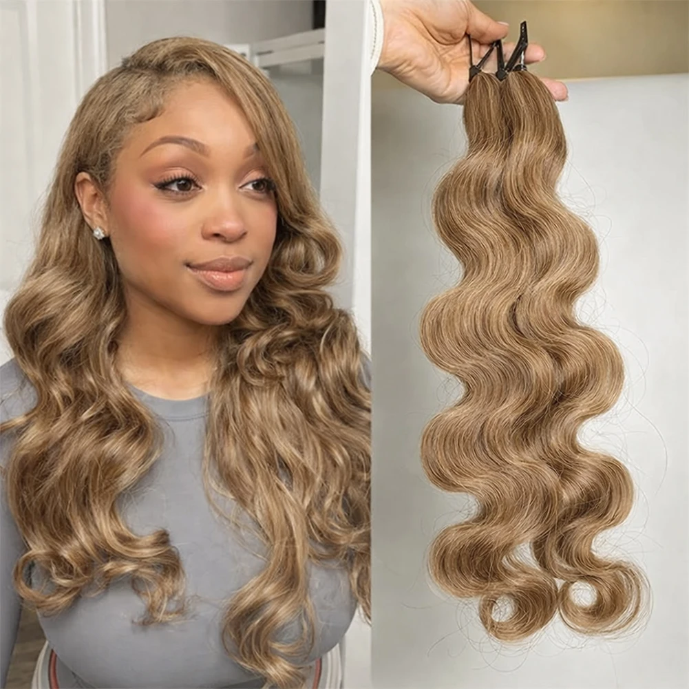 

27 # Медово-золотистые волнистые косы из натуральных волос для плетения крючком, предварительно разделенные, невидимые, с чудо-узлами, для наращивания волос методом крючком