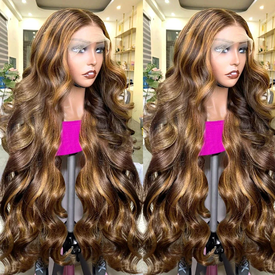 

4/27 Парик фронта шнурка 32-дюймовые объемные волны Парики из человеческих волос Бразильский Ombre 13x6 Парик фронтальной части шнурка Волосы Remy для женщин