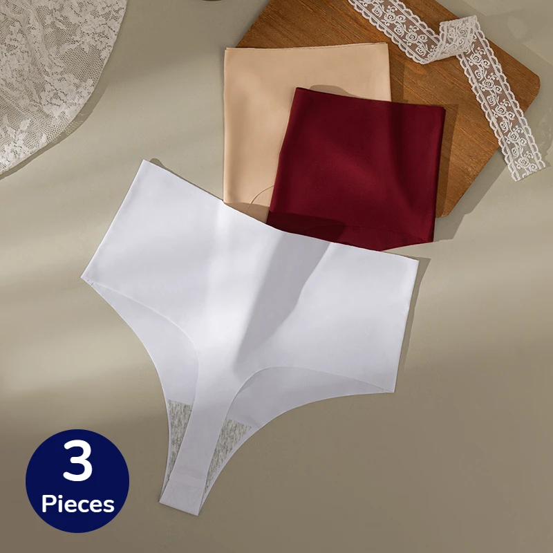 BZEL 3PCS/Set Women's Panties High Waist Seamless Thongs Soft Silk Satin Underwear Sexy Lingerie Sport Cozy G-Strings Underpants
