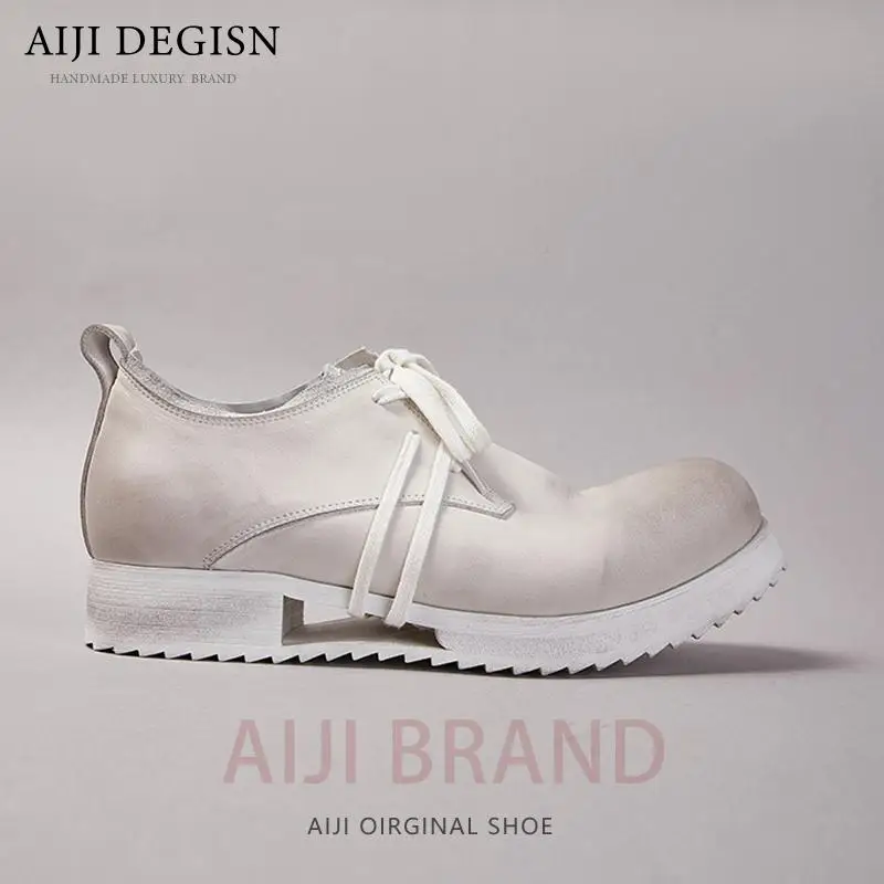 

Casual Height-enhancing Men Round-toe Outdoor Work Shoes New Design Handmade Genuine Leather Thick-soled Derby Shoes