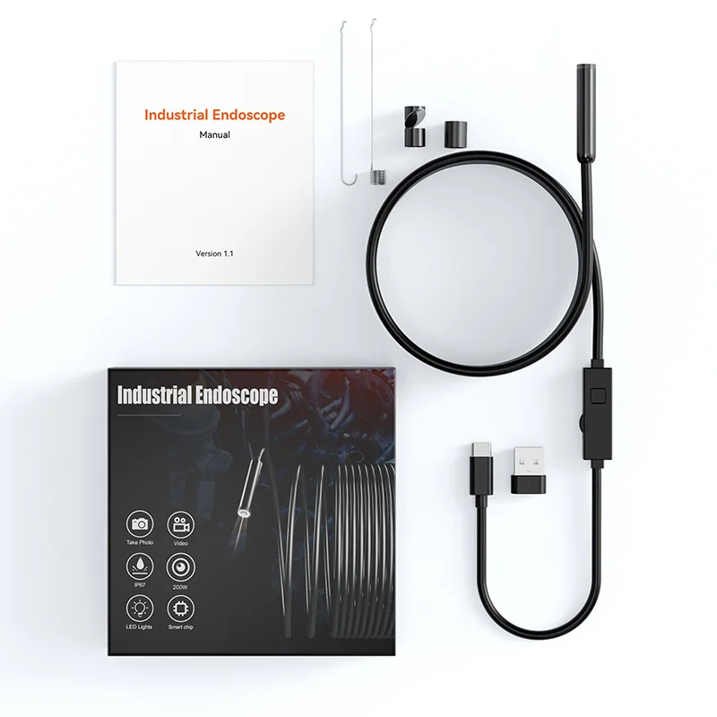 200cm Type‑C Endoscope Camera, Waterproof Industrial Inspection Probe Cord for Android Phone