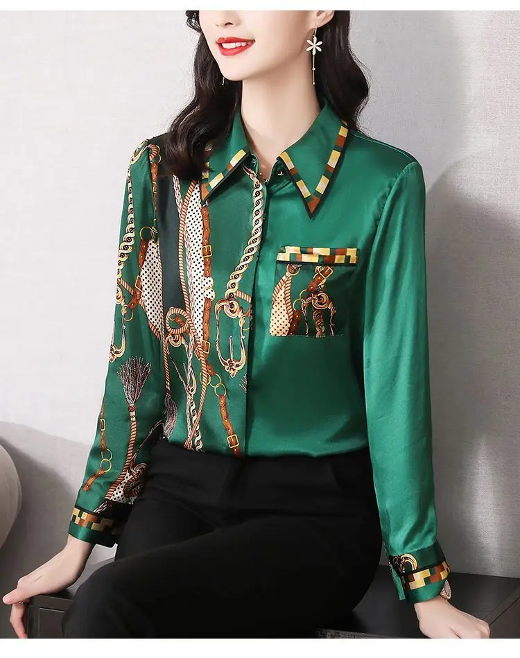 2024 Spring New Korean Printed Long Sleeve Chiffon Shirt for Women with a Small Design Sense and a Small High End Western Style