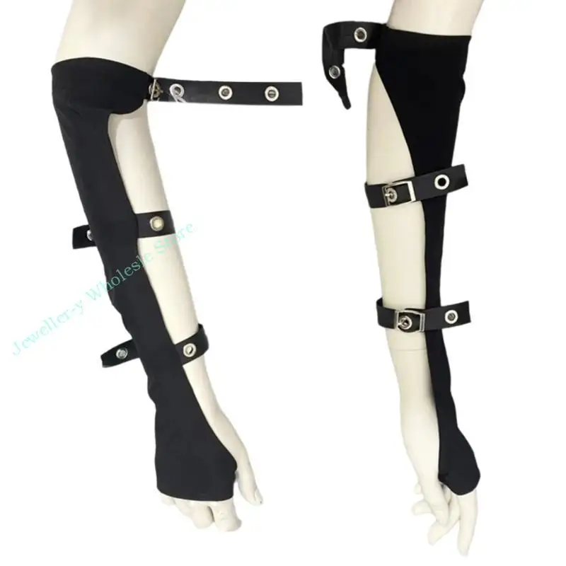 r7uf 1pair ผู้หญิงพังก์แขนแขนริบบิ้นแขนเสื้อแขนครึ่งนิ้วแขน