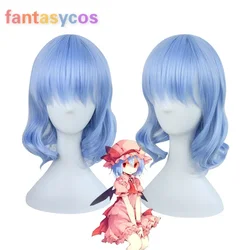 TouHou Project Remilia Scarlet Cosplay Blue Wig Short Curly Heat Resistant Synthetic Hair for Women Costume Gift + Free Wig Cap